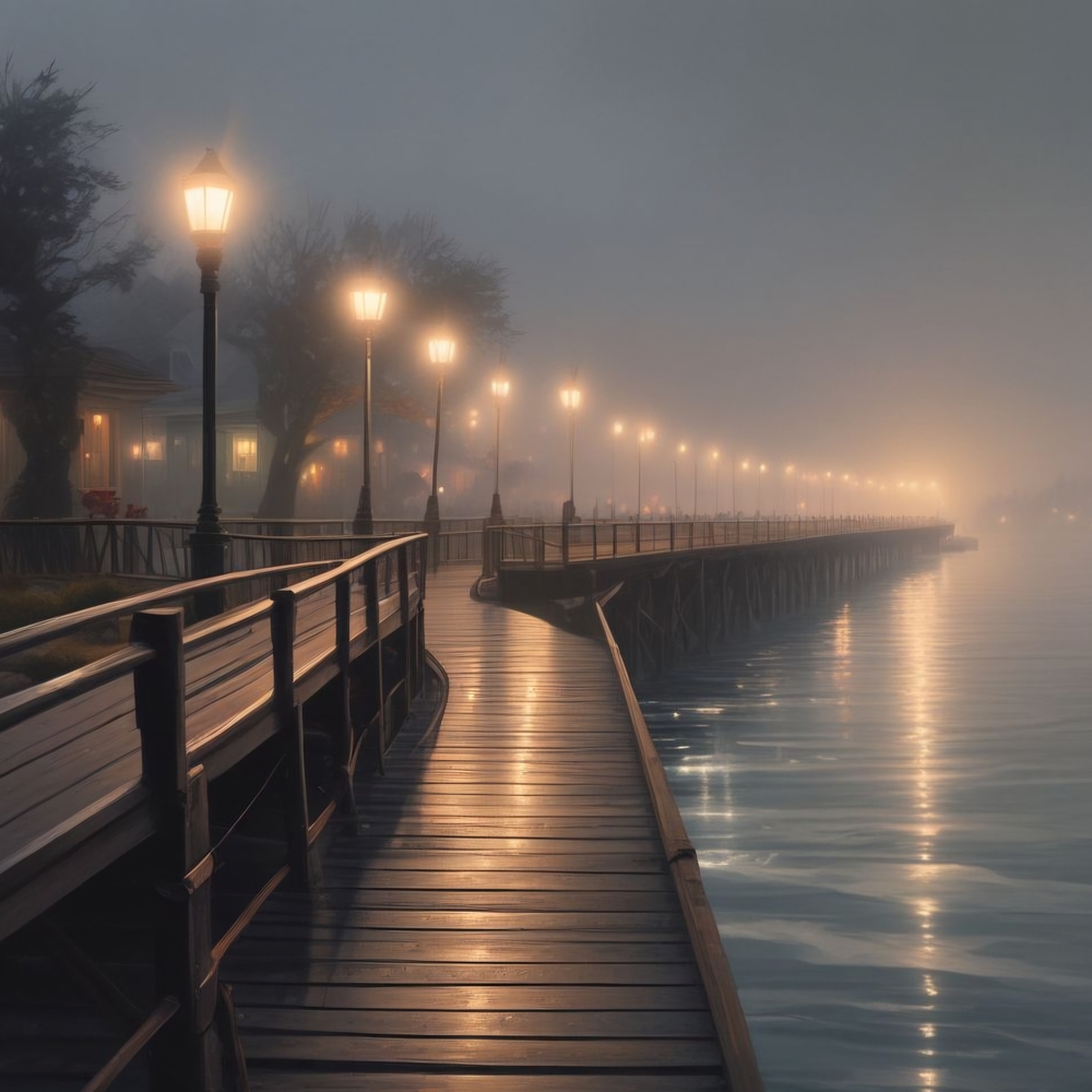 Misty Waterfront Pathway Art Print 8x10